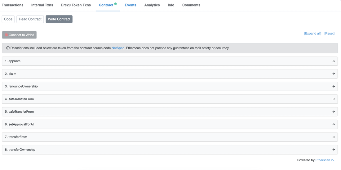 Historical Etherscan contract interface menu